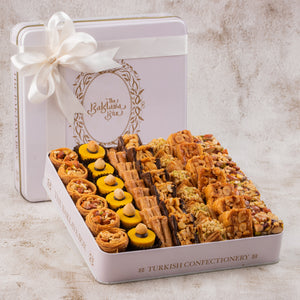 White Tin Assorted Baklava Christmas Gift Box  - 1kg -The Baklava Box Corporate Gifts